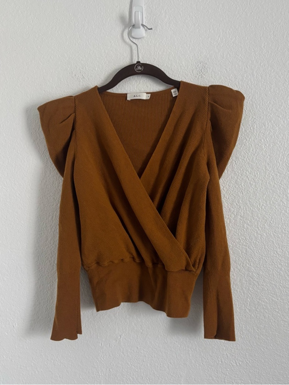 A.L.C. Women's Size Medium Honey Brown Karina Ribbed Knit Sweater